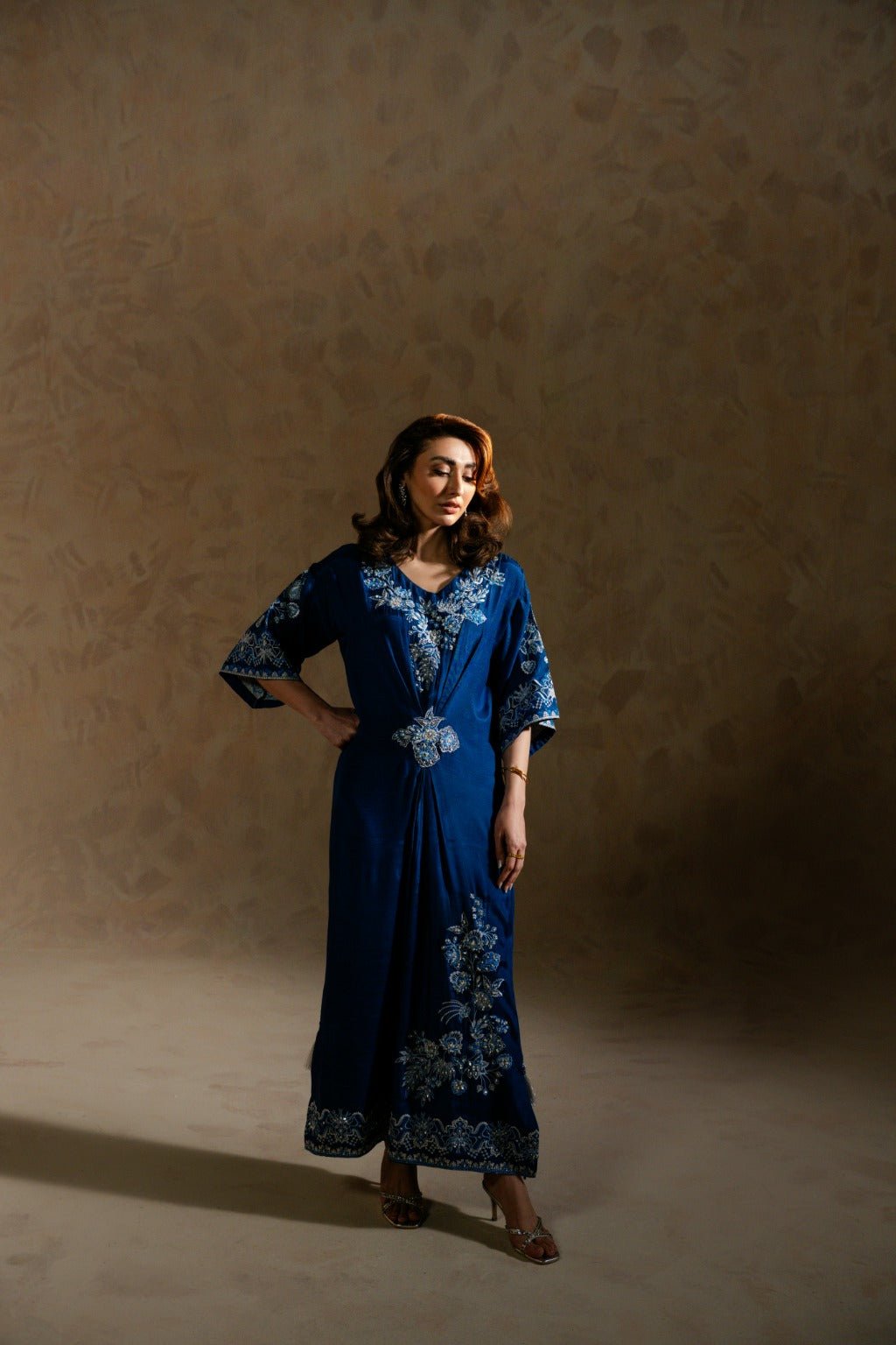 Elara – Handworked Russian Silk Kaftan Set - Zehnaz.ae