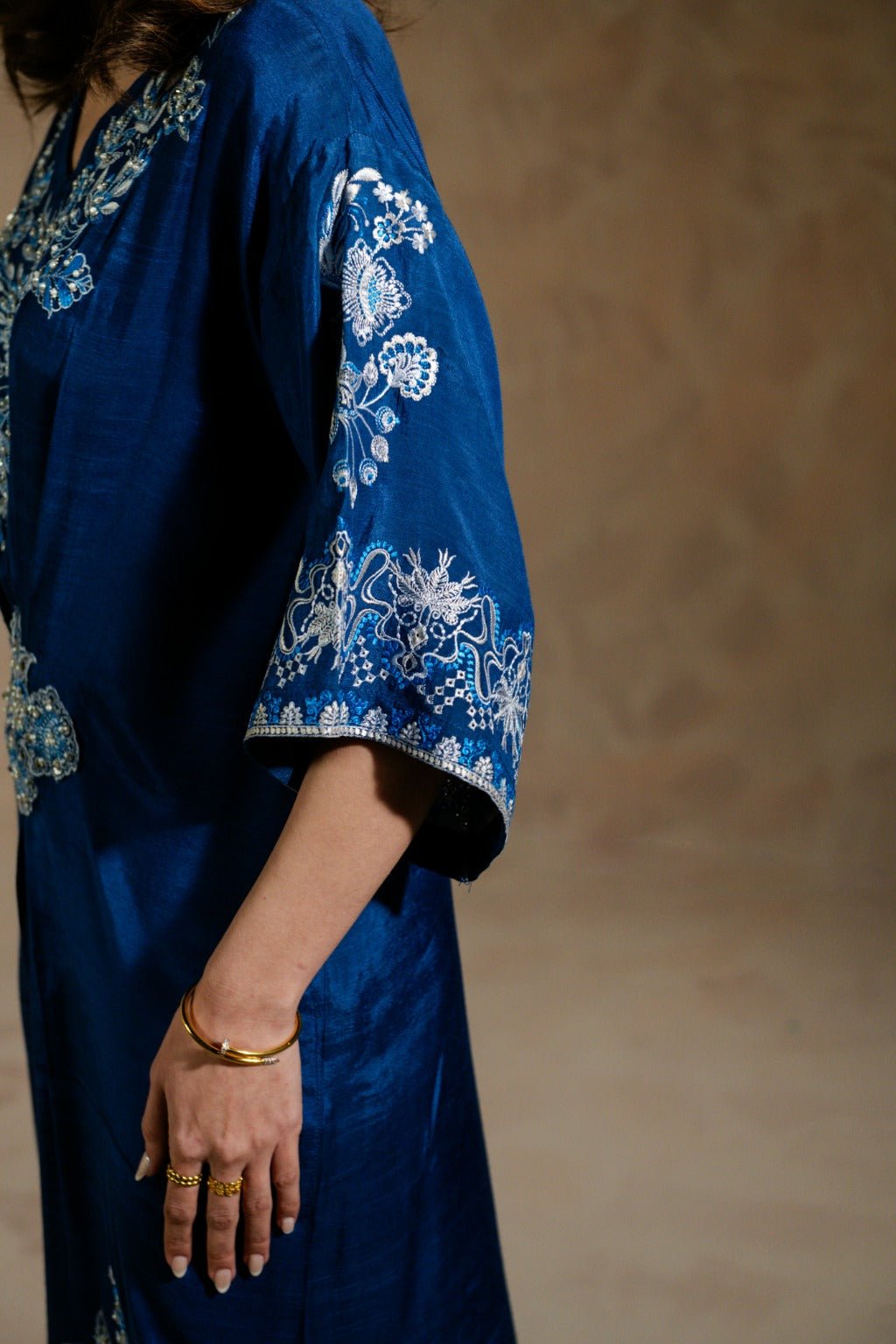 Elara – Handworked Russian Silk Kaftan Set - Zehnaz.ae