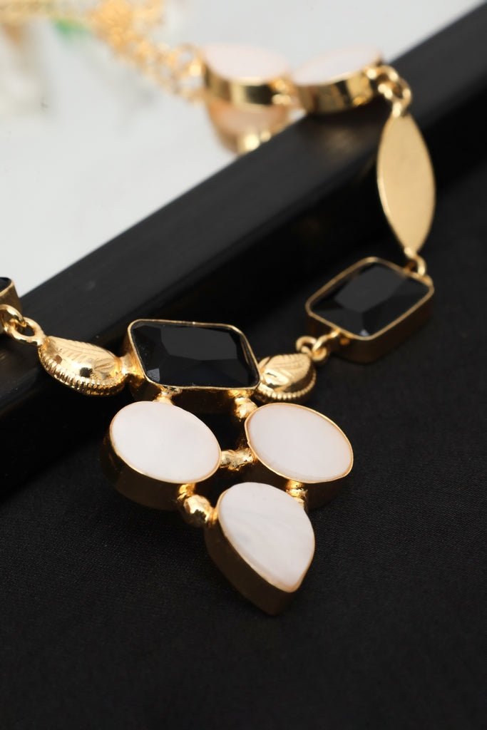Elysian Geometric Necklace – Gold - Tone Black & White Statement Jewelry - Zehnaz.ae