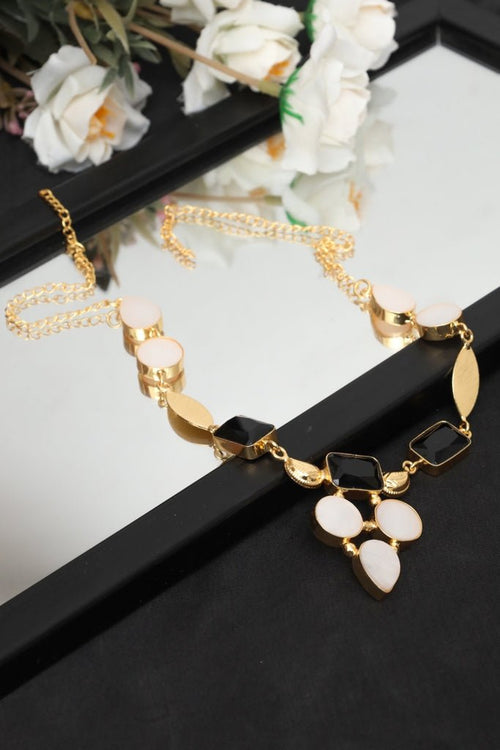 Elysian Geometric Necklace – Gold-Tone Black & White Statement Jewelry