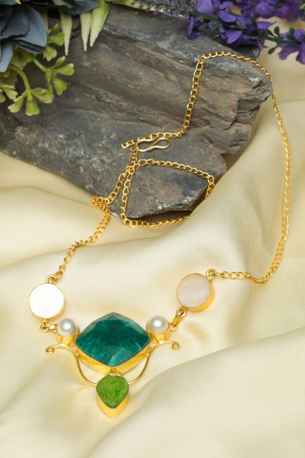 Emerald Amethyst Pendant – Gold - Plated Gemstone Statement Necklace - Zehnaz.ae