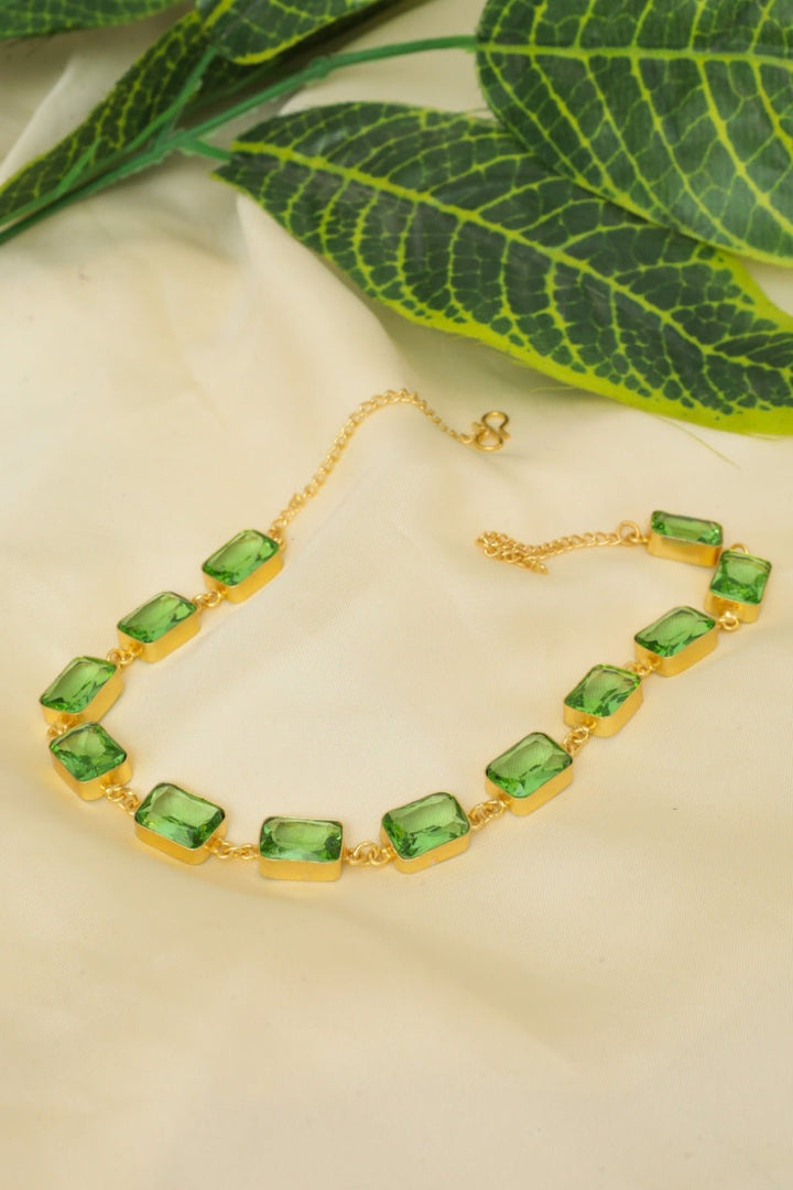 Emerald Elegance Necklace – Gold - Plated Georgian Collet Riviere Jewelry - Zehnaz.ae