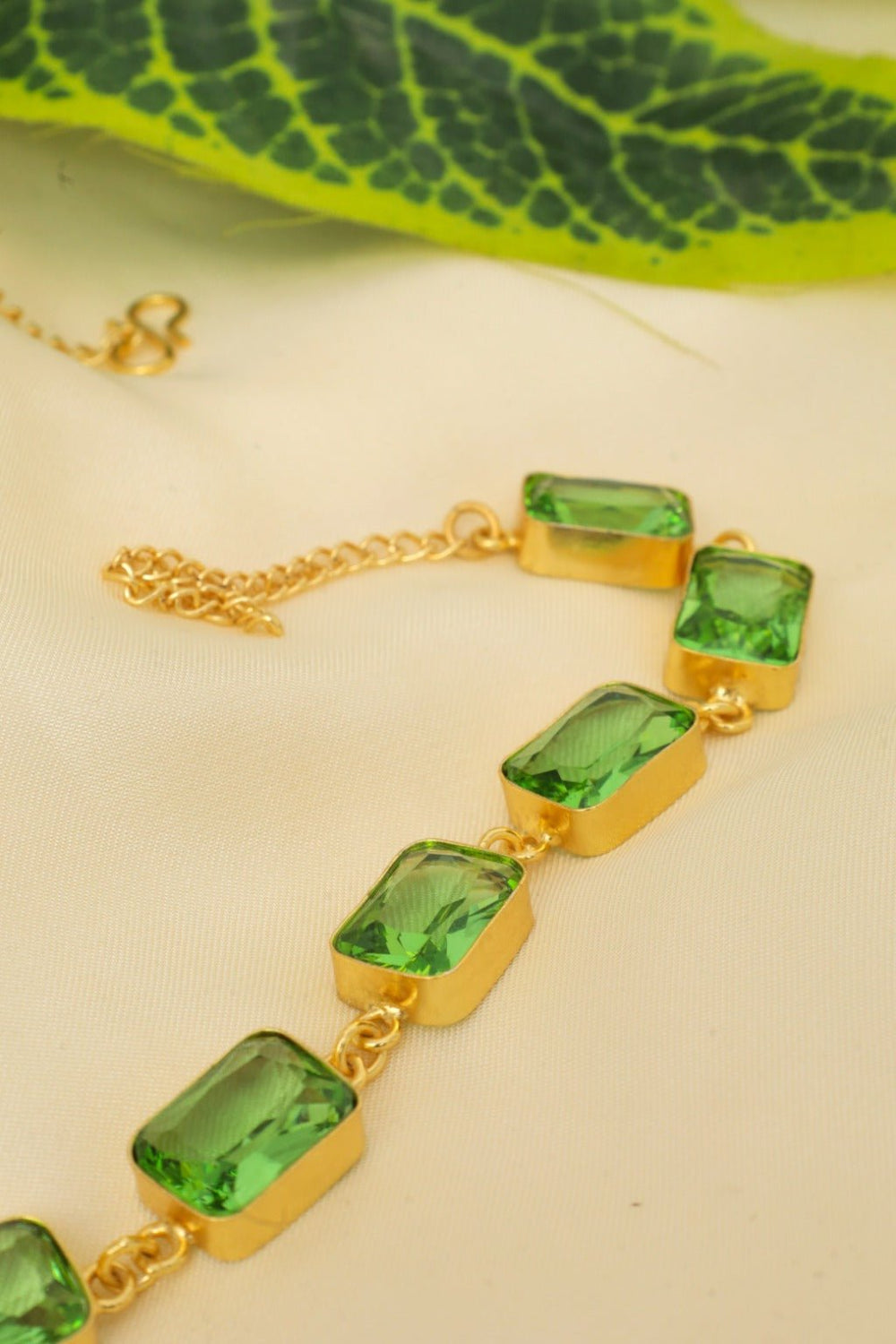 Emerald Elegance Necklace – Gold - Plated Georgian Collet Riviere Jewelry - Zehnaz.ae