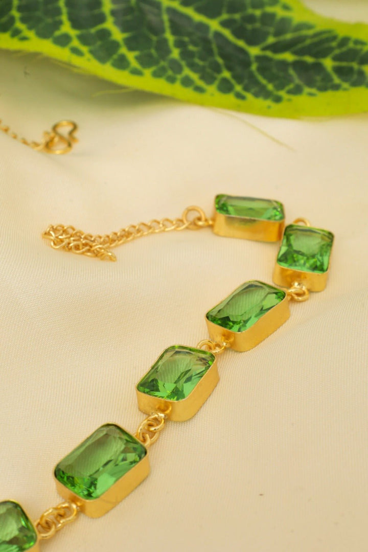 Emerald Elegance Necklace – Gold - Plated Georgian Collet Riviere Jewelry - Zehnaz.ae