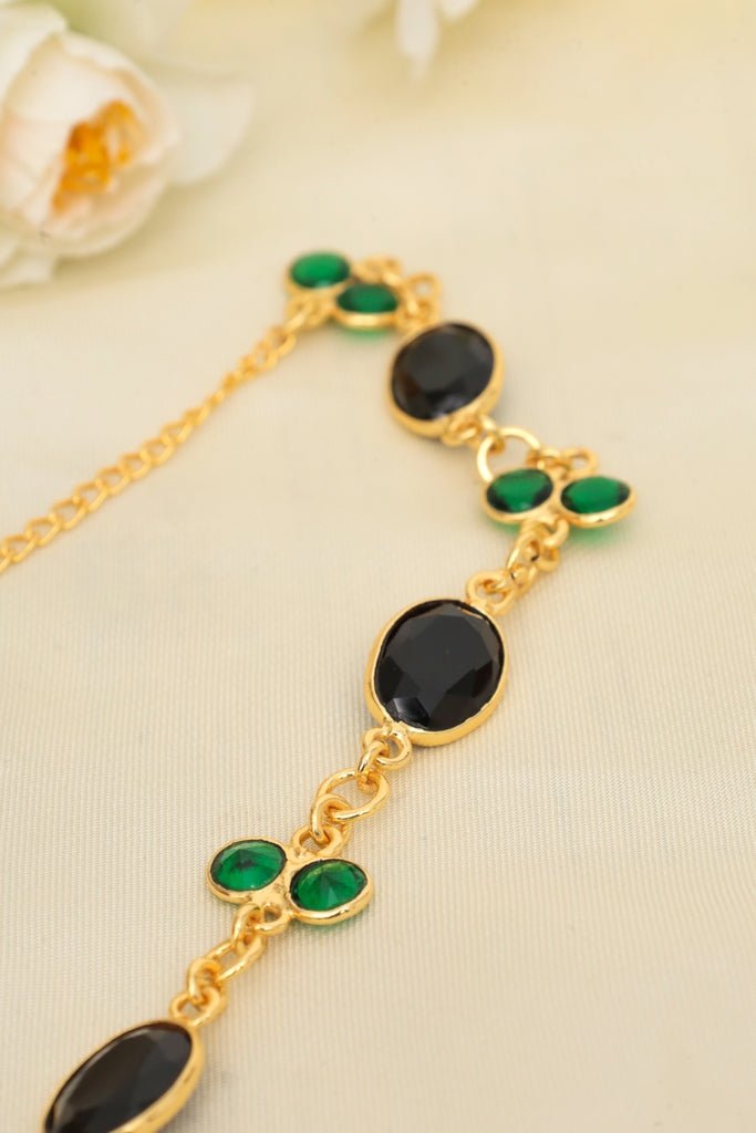 Emerald Noir Necklace – Gold Plated Green & Black Stone Jewelry - Zehnaz.ae