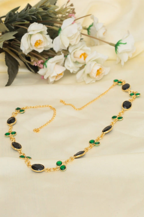 Emerald Noir Necklace – Gold Plated Green & Black Stone Jewelry