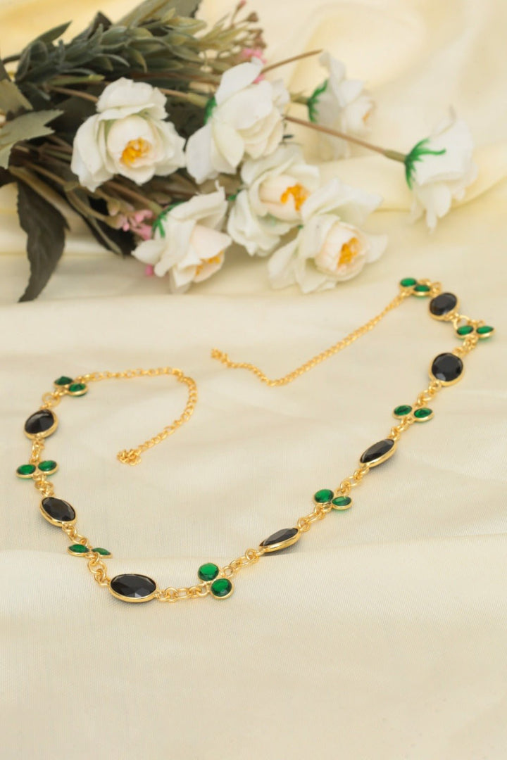 Emerald Noir Necklace – Gold Plated Green & Black Stone Jewelry - Zehnaz.ae