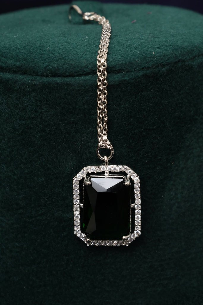 Emerald Style Green & Black Silver - Plated American Diamond Jewellery Set - Zehnaz.ae