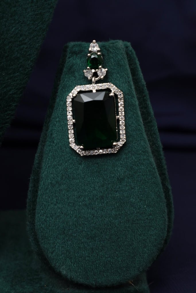 Emerald Style Green & Black Silver - Plated American Diamond Jewellery Set - Zehnaz.ae