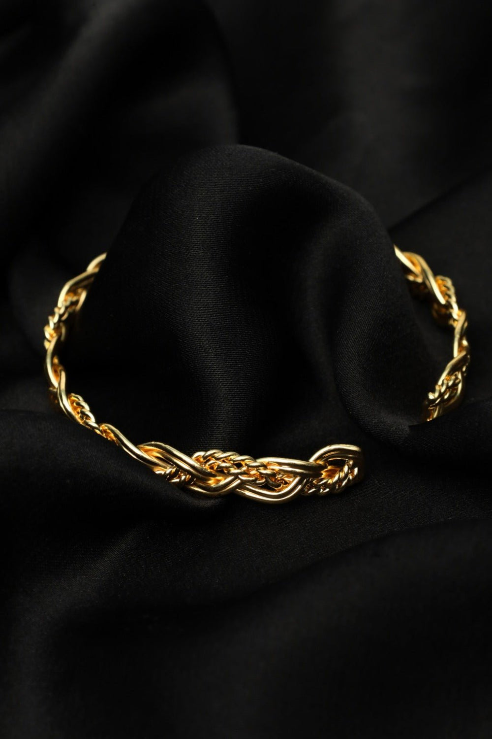 Gold Braided Twist Cuff Bracelet - Zehnaz.ae