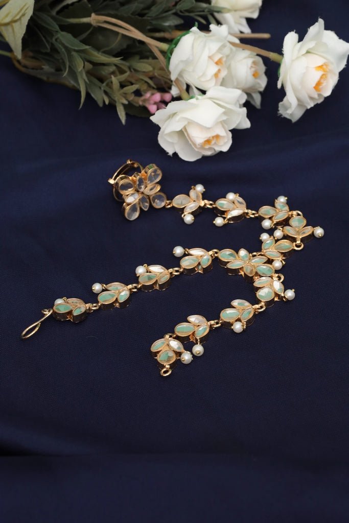 Gold Kundan Haath Phool Hand Harness - Zehnaz.ae