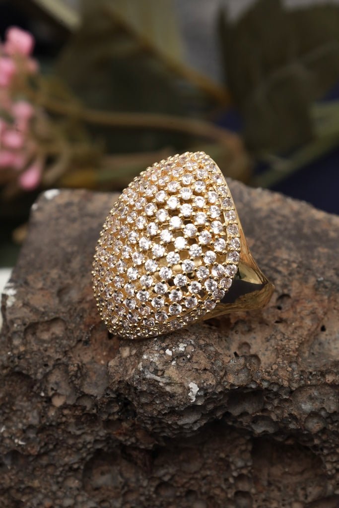 Gold Plated Adjustable Dome Ring with Cubic Zirconia - Zehnaz.ae