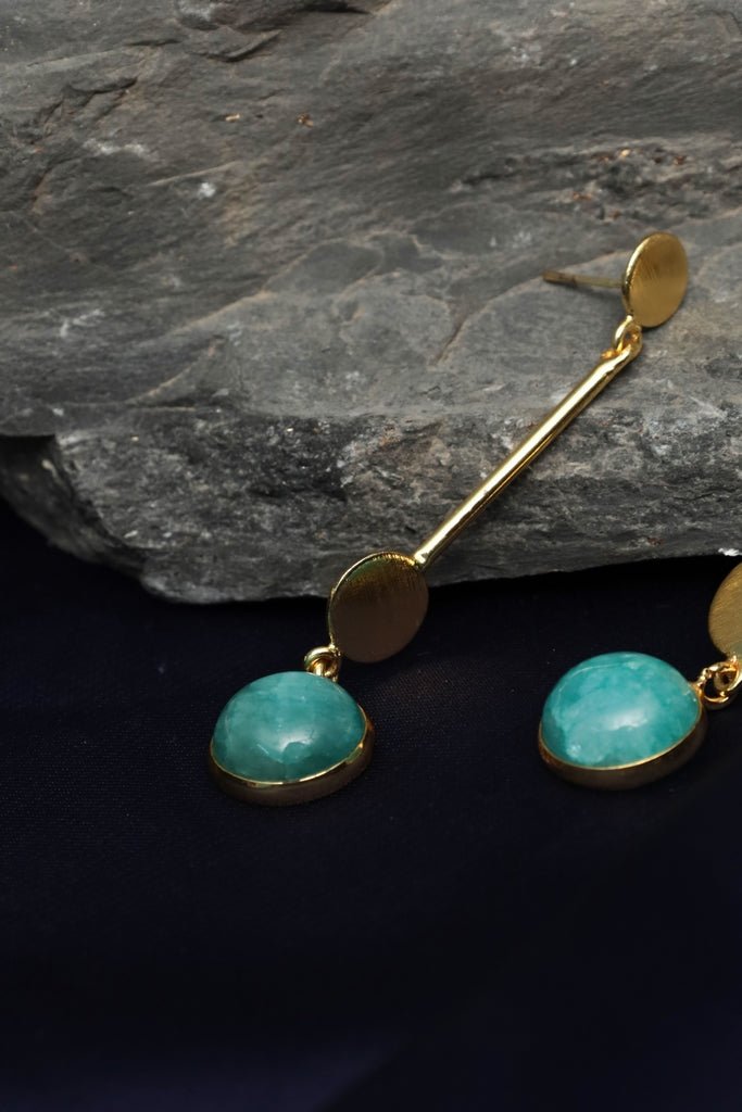 Gold Plated Amazonite Circle Drops - Zehnaz.ae
