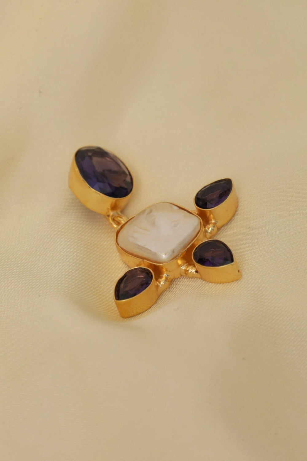 Gold Plated Amethyst Drop Statement Earrings - Zehnaz.ae