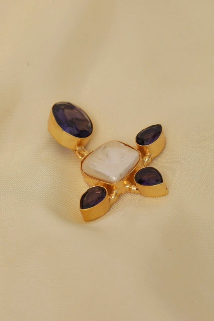 Gold Plated Amethyst Drop Statement Earrings - Zehnaz.ae
