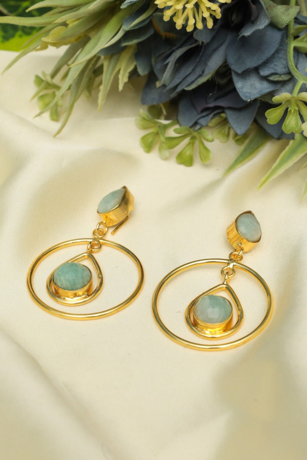 Gold Plated Aqua Teardrop Hoop Earrings - Zehnaz.ae