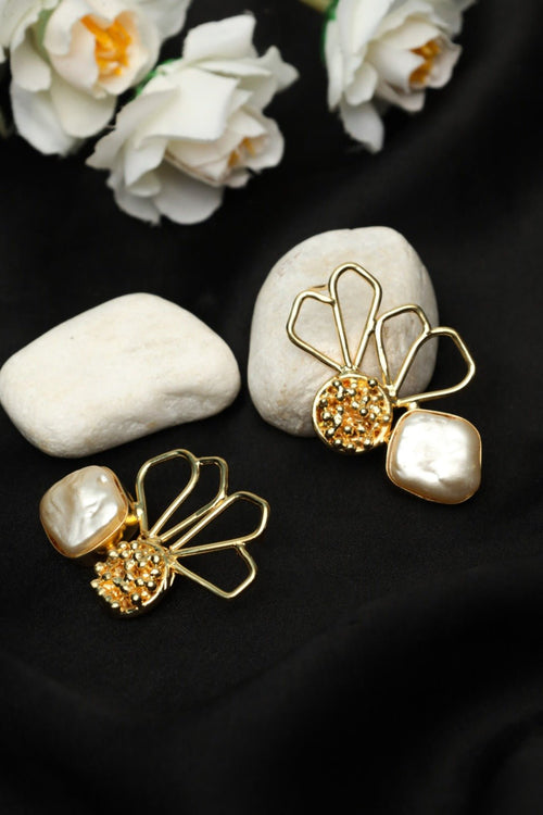 Gold Plated Baroque Heart Stud Earrings