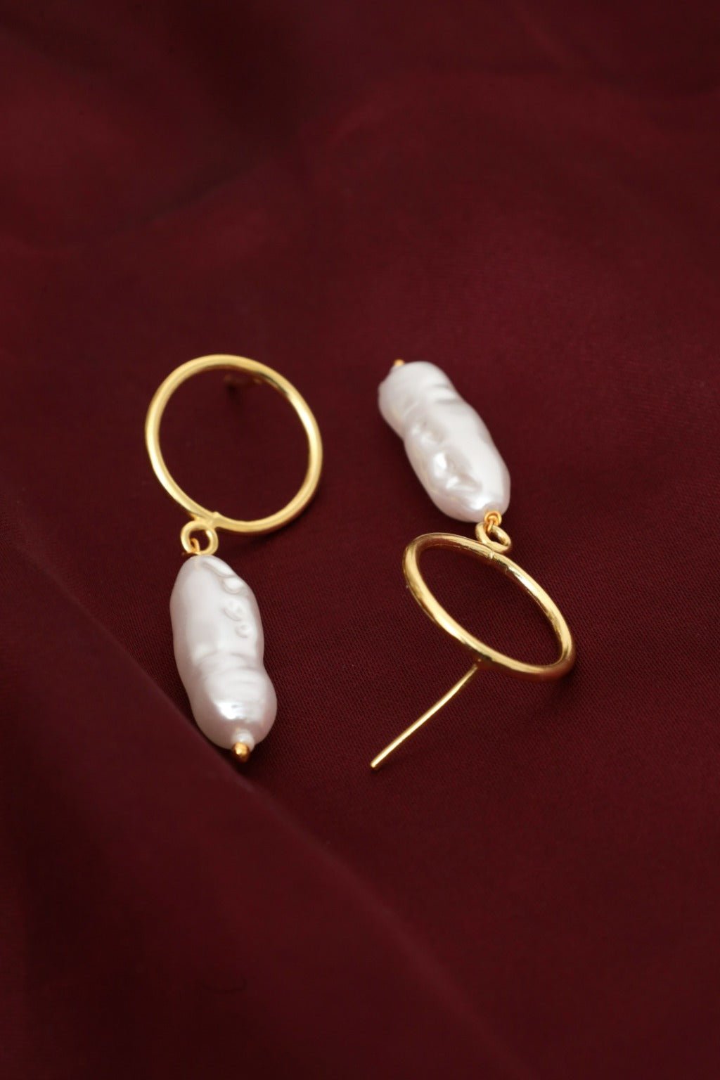 Gold Plated Baroque Pearl Hoop Earrings - Zehnaz.ae