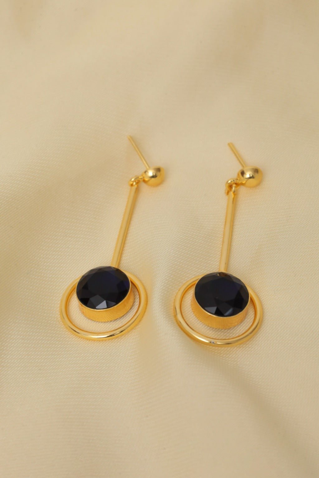 Gold Plated Black Onyx Drop Earrings - Zehnaz.ae