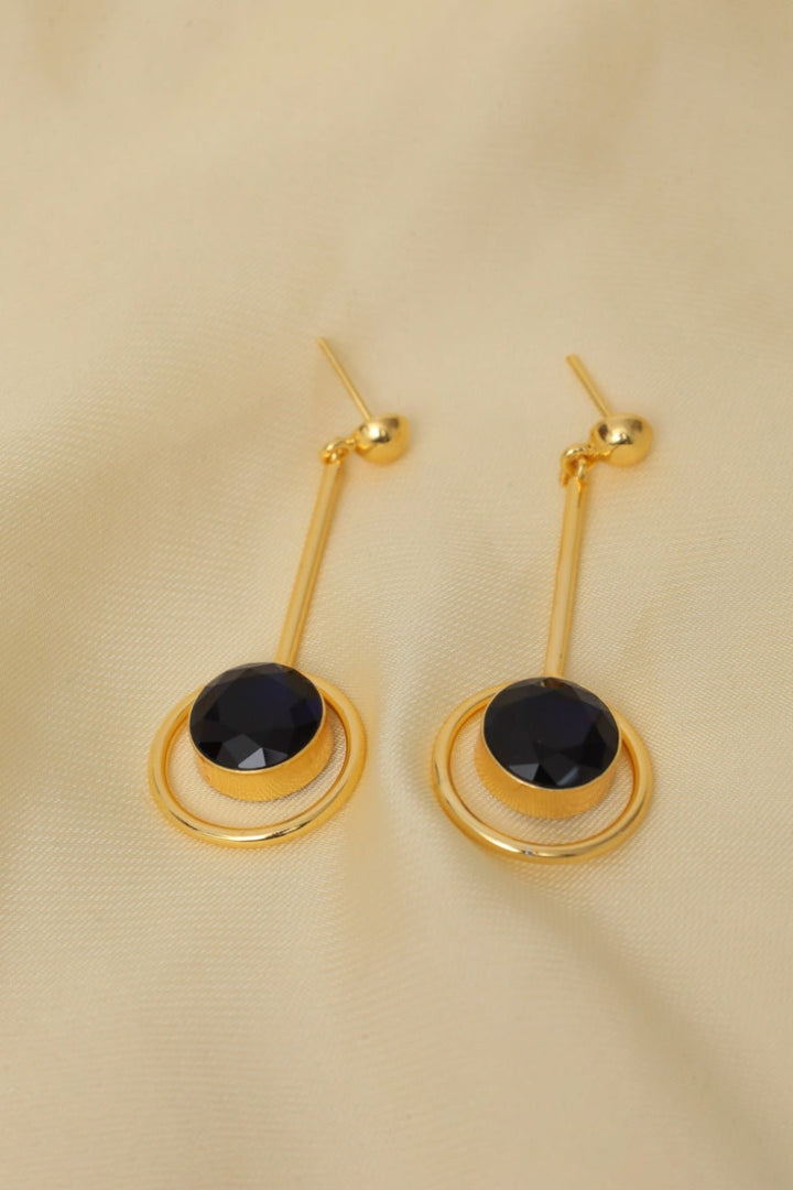 Gold Plated Black Onyx Drop Earrings - Zehnaz.ae
