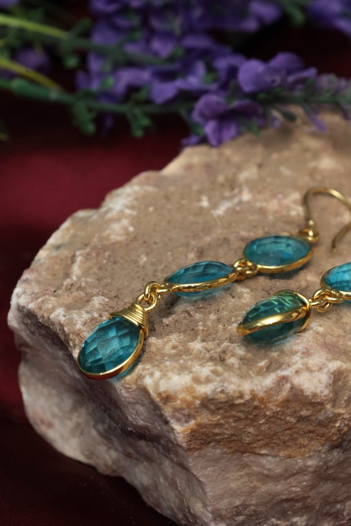 Gold Plated Blue Cascade Drop Earrings - Zehnaz.ae