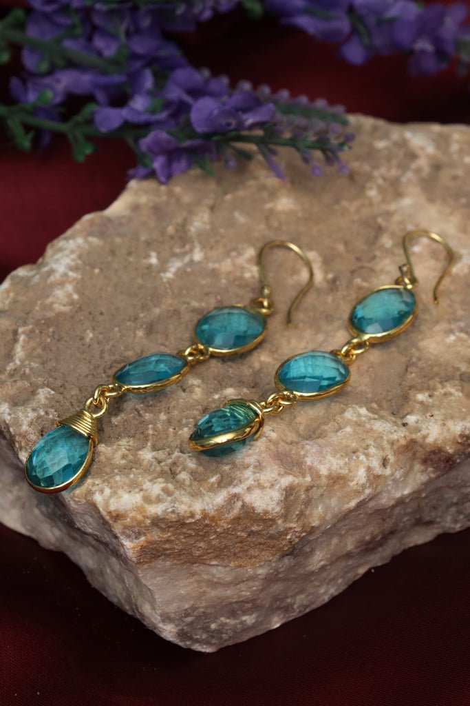 Gold Plated Blue Cascade Drop Earrings - Zehnaz.ae