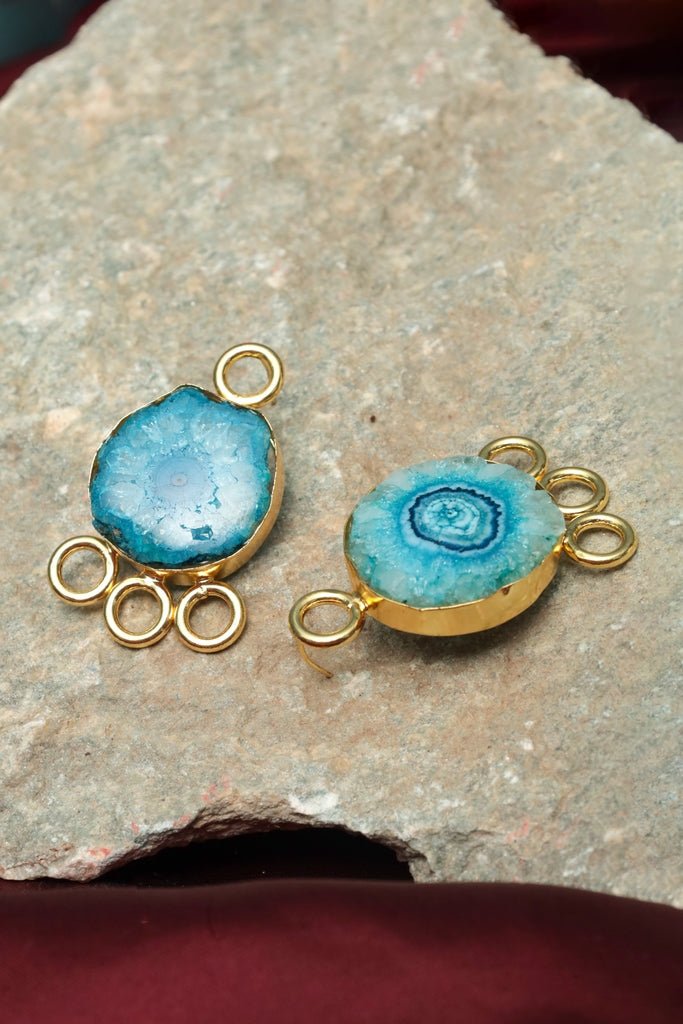 Gold Plated Blue Druzy Stud Earrings - Zehnaz.ae