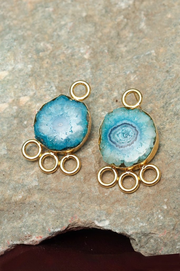 Gold Plated Blue Druzy Stud Earrings - Zehnaz.ae
