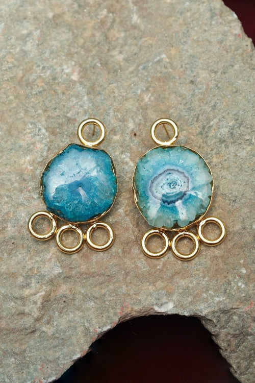 Gold Plated Blue Druzy Stud Earrings