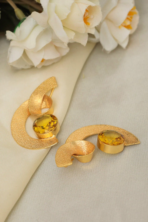 Gold Plated Citrine Abstract Drop Statement Earrings