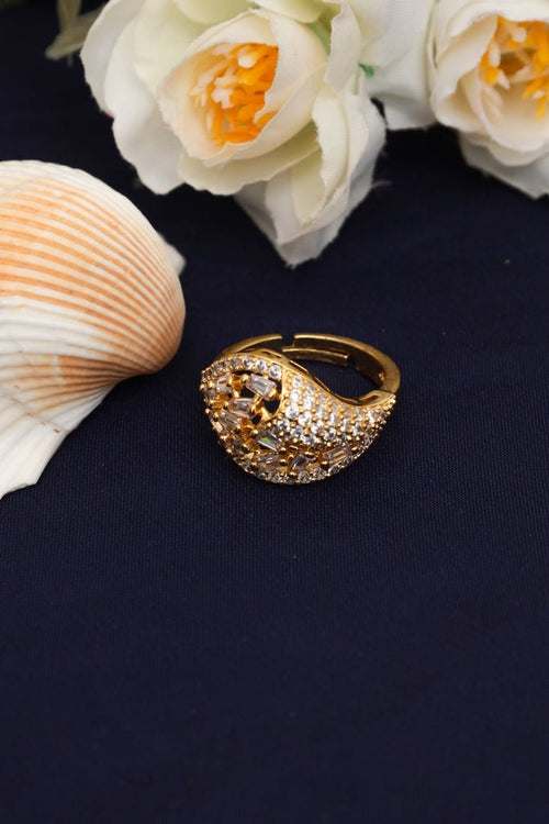 Gold Plated Cluster Ring with Baguette and Round Zircon Stones