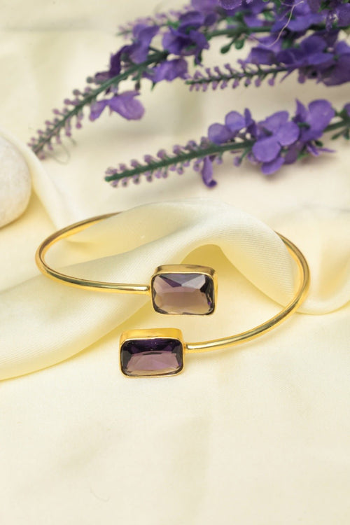 Gold plated Cuff Bracelet with Amethyst Stones