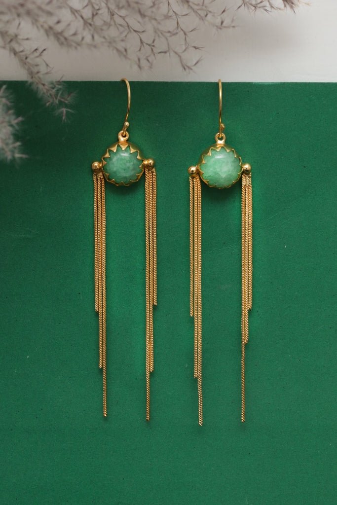 Gold Plated Emerald Fringe Drop Earrings - Zehnaz.ae