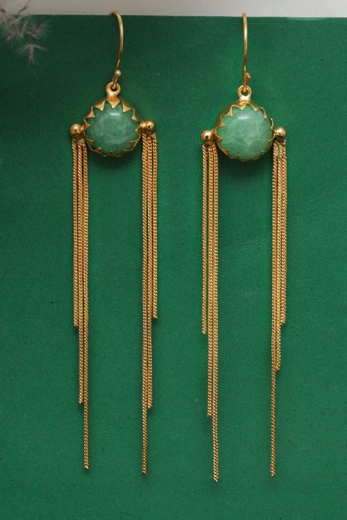 Gold Plated Emerald Fringe Drop Earrings - Zehnaz.ae