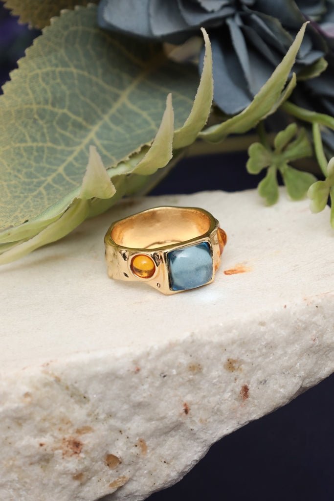Gold Plated Fashion Ring with Multi - Color Rhinestones - Zehnaz.ae