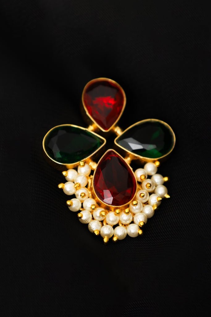 Gold Plated Floral Kundan Stud Earrings - Zehnaz.ae
