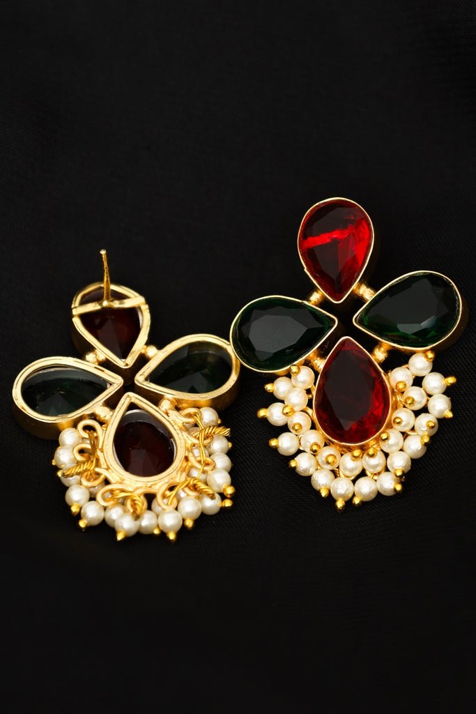 Gold Plated Floral Kundan Stud Earrings - Zehnaz.ae