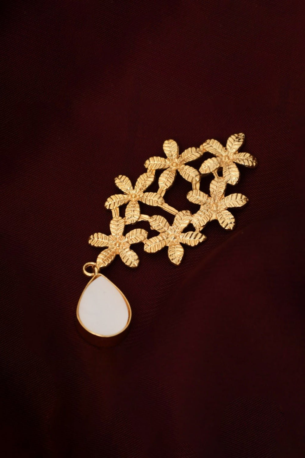 Gold Plated Floral Teardrop Statement Earrings - Zehnaz.ae