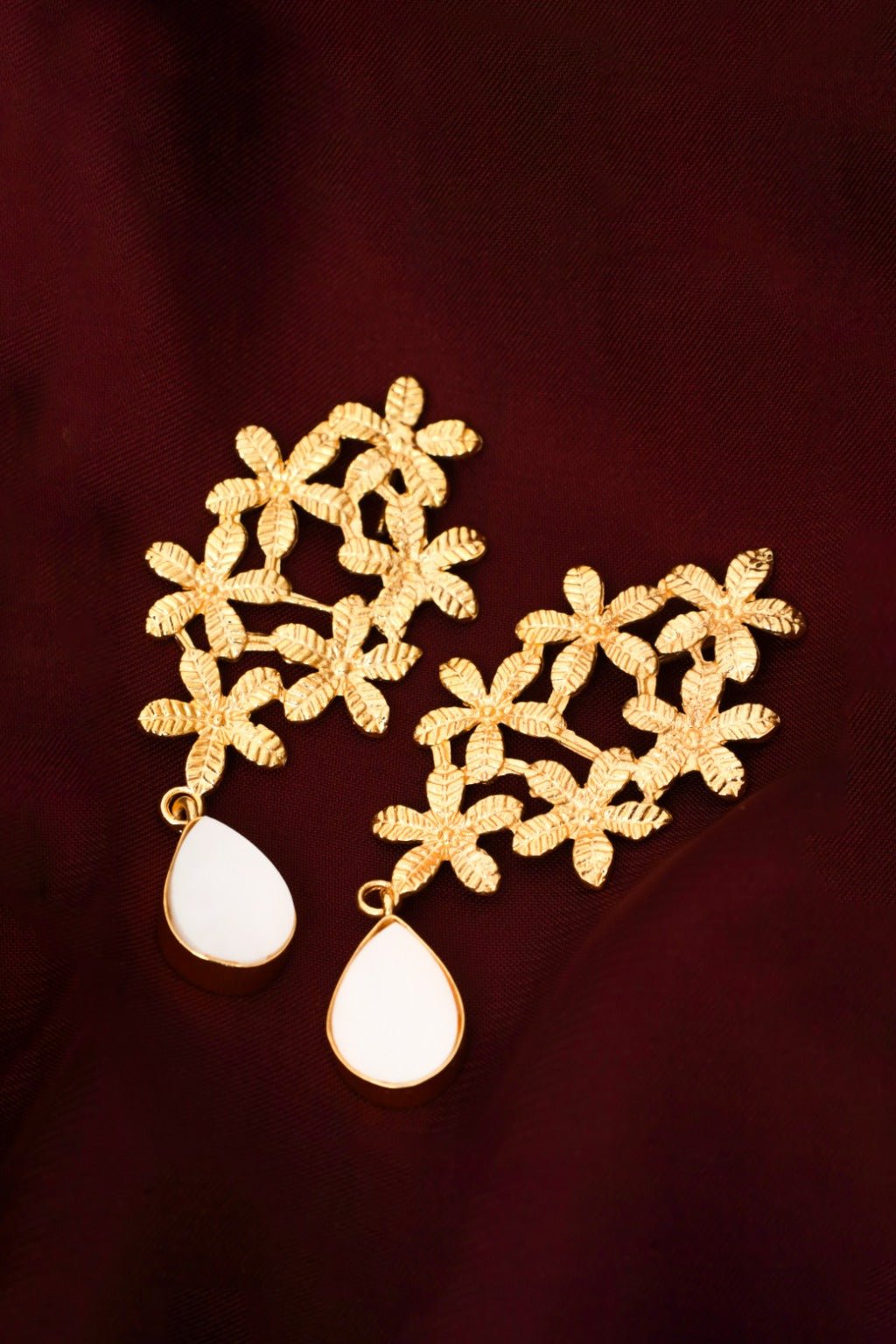 Gold Plated Floral Teardrop Statement Earrings - Zehnaz.ae
