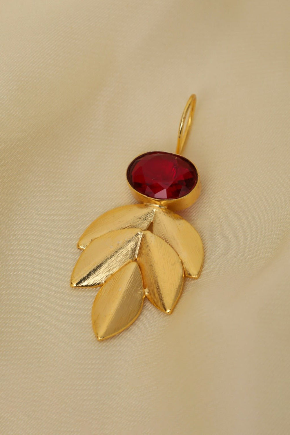 Gold Plated Garnet Leaf Wedding Statement Earrings - Zehnaz.ae