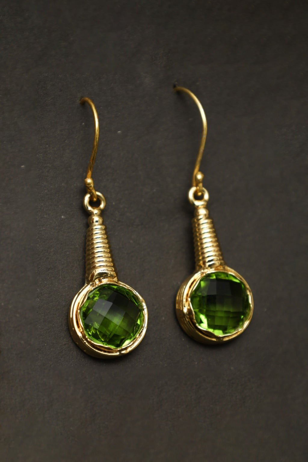 Gold Plated Green Hydro Quartz Drop Earrings - Zehnaz.ae