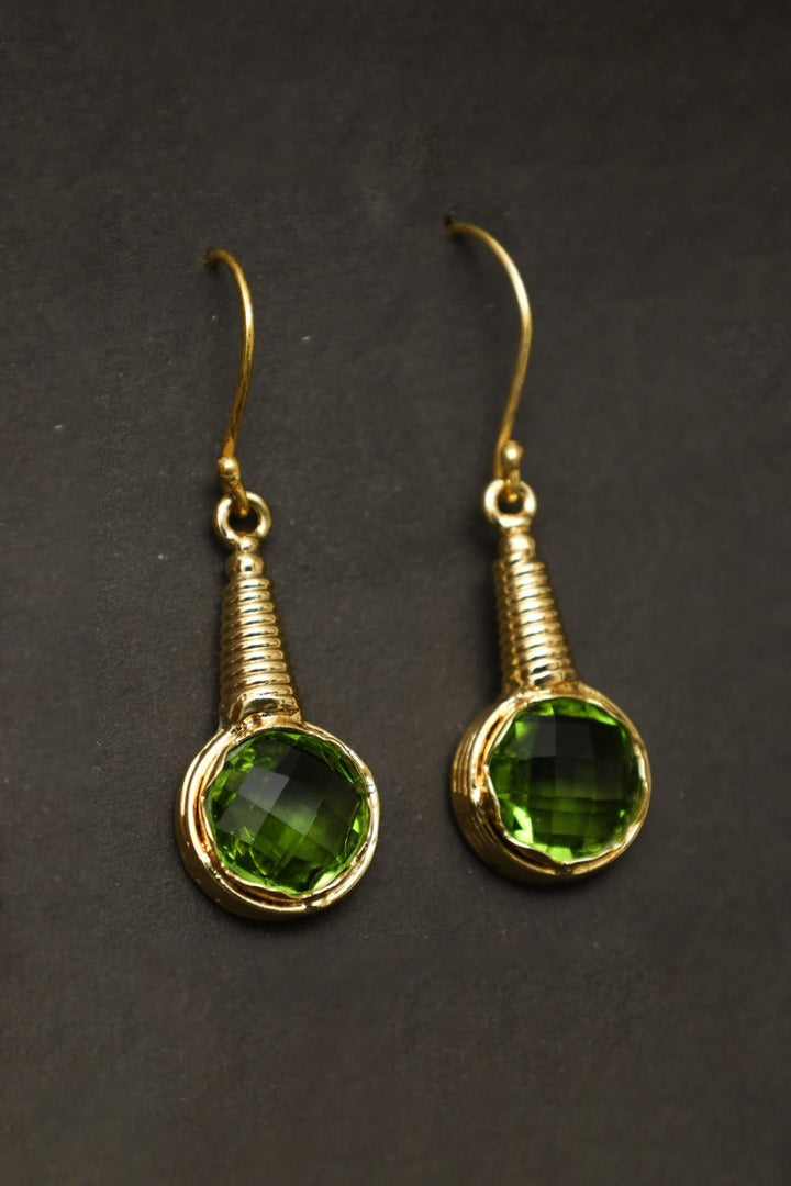 Gold Plated Green Hydro Quartz Drop Earrings - Zehnaz.ae