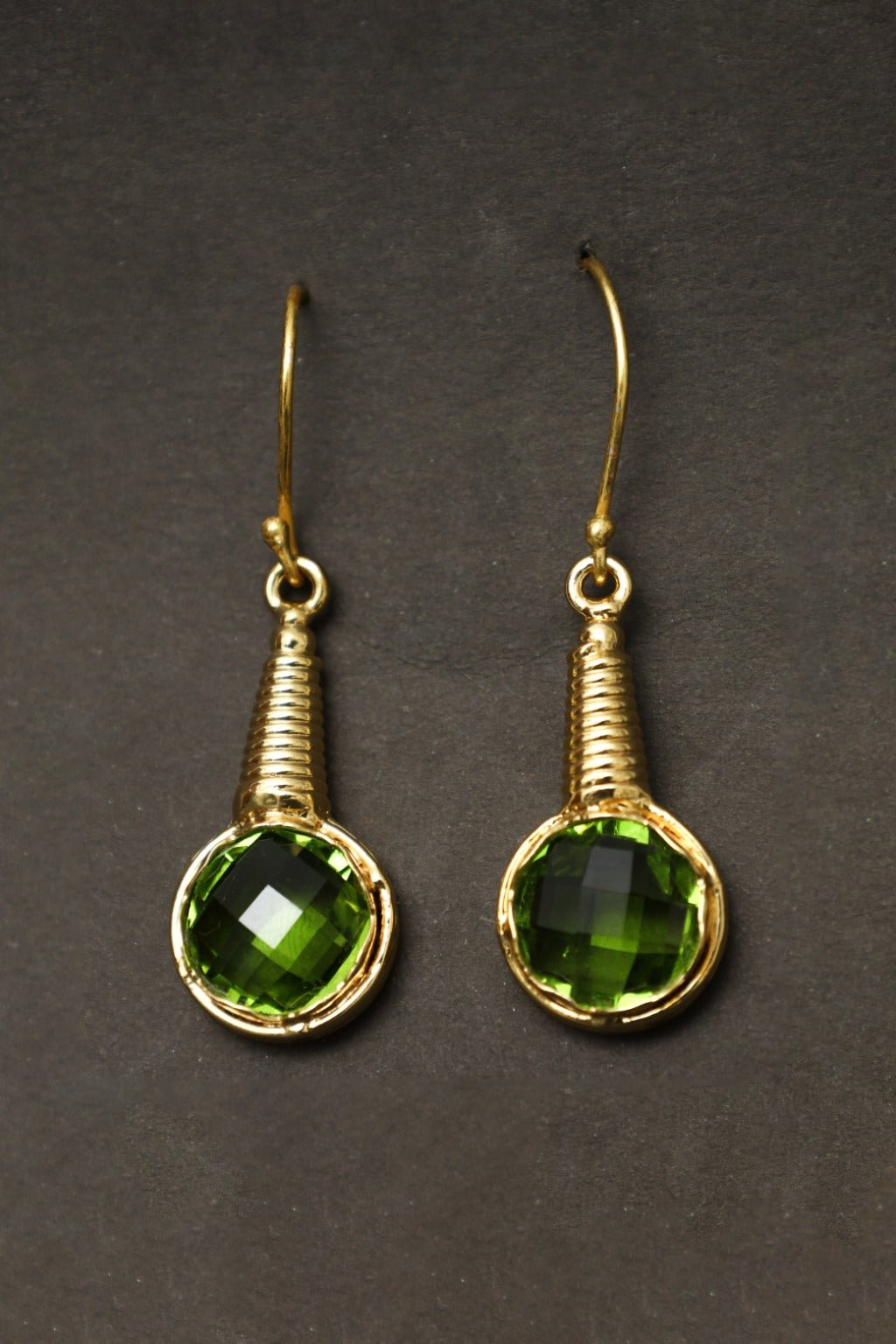 Gold Plated Green Hydro Quartz Drop Earrings - Zehnaz.ae