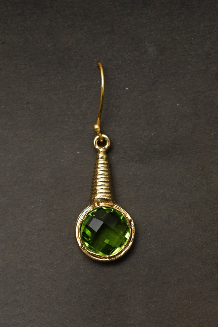 Gold Plated Green Hydro Quartz Drop Earrings - Zehnaz.ae
