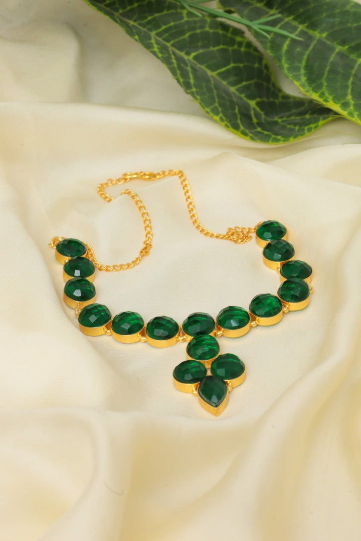Gold - Plated Green Oval Stone Necklace – Statement Choker Jewelry - Zehnaz.ae