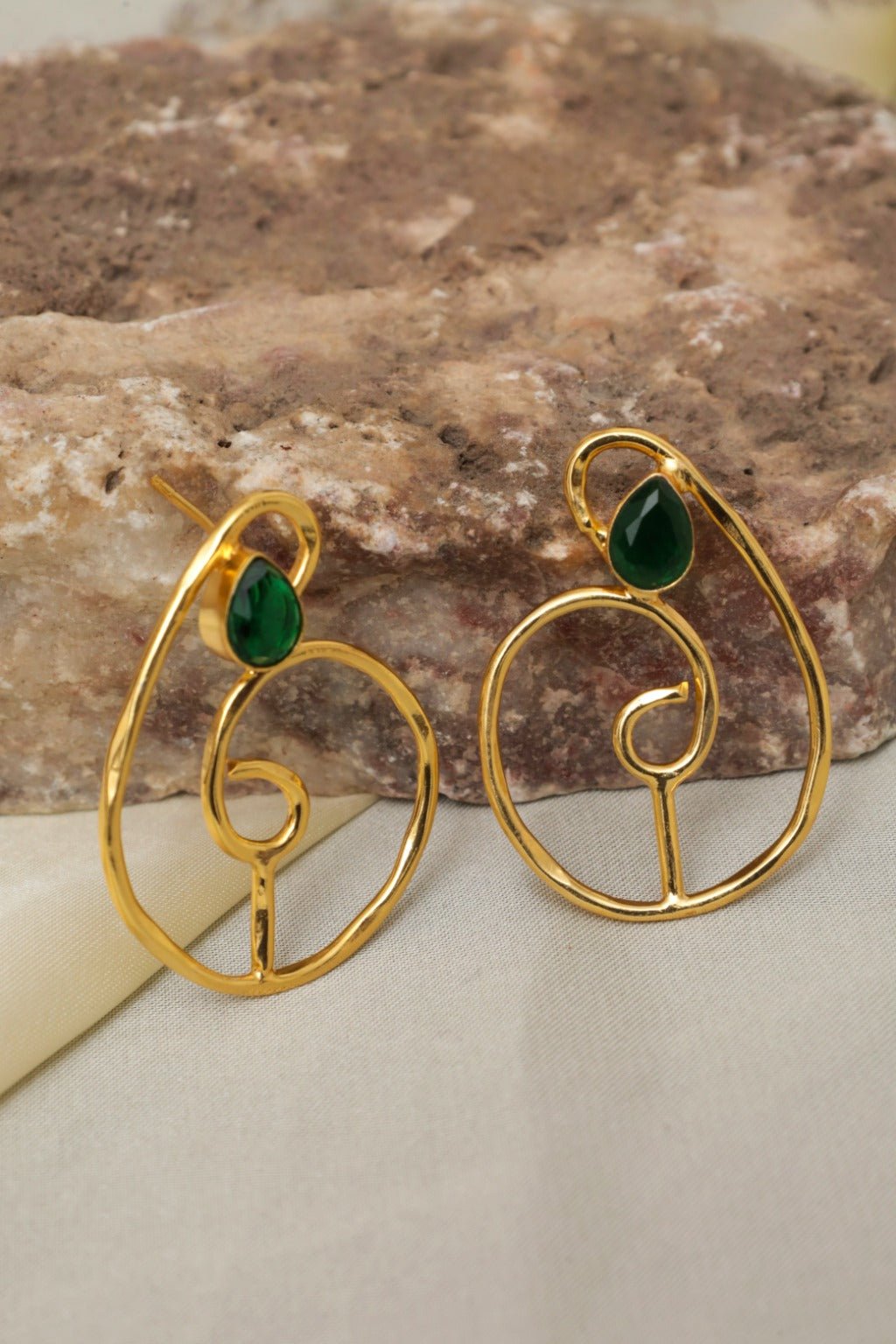 Gold Plated Green Spiral Statement Earrings - Zehnaz.ae