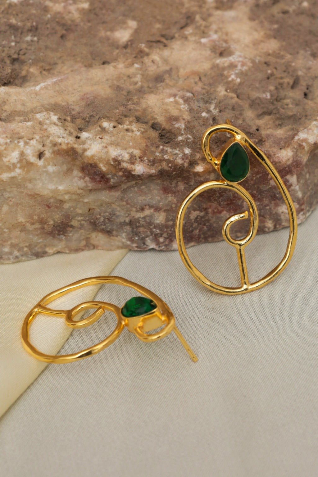 Gold Plated Green Spiral Statement Earrings - Zehnaz.ae