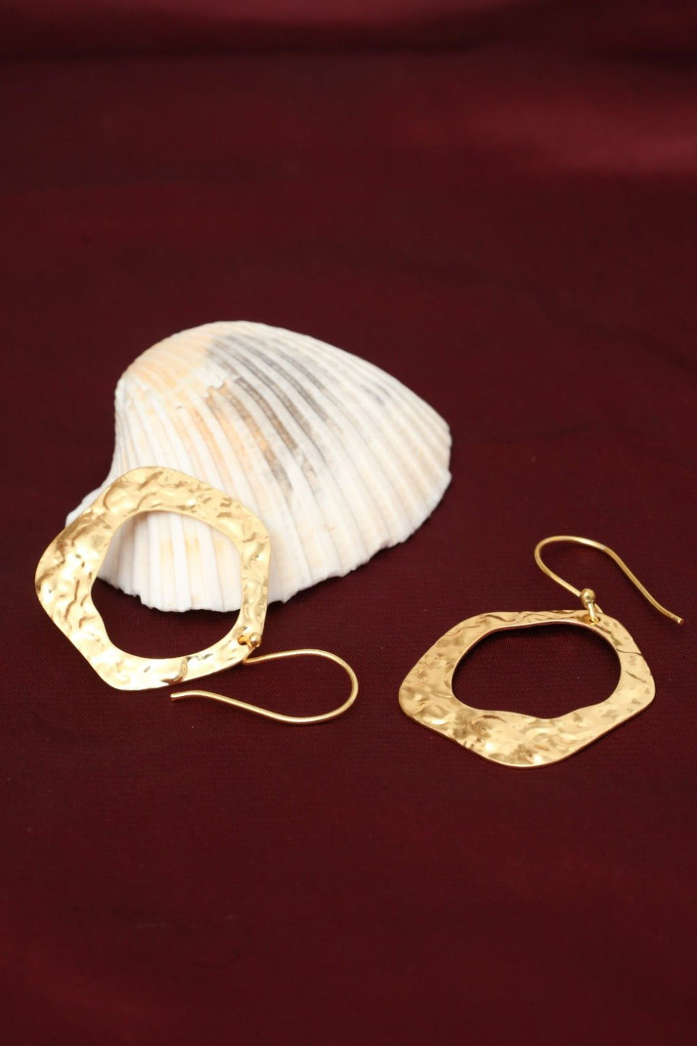 Gold Plated Hammered Drop Statement Earrings - Zehnaz.ae