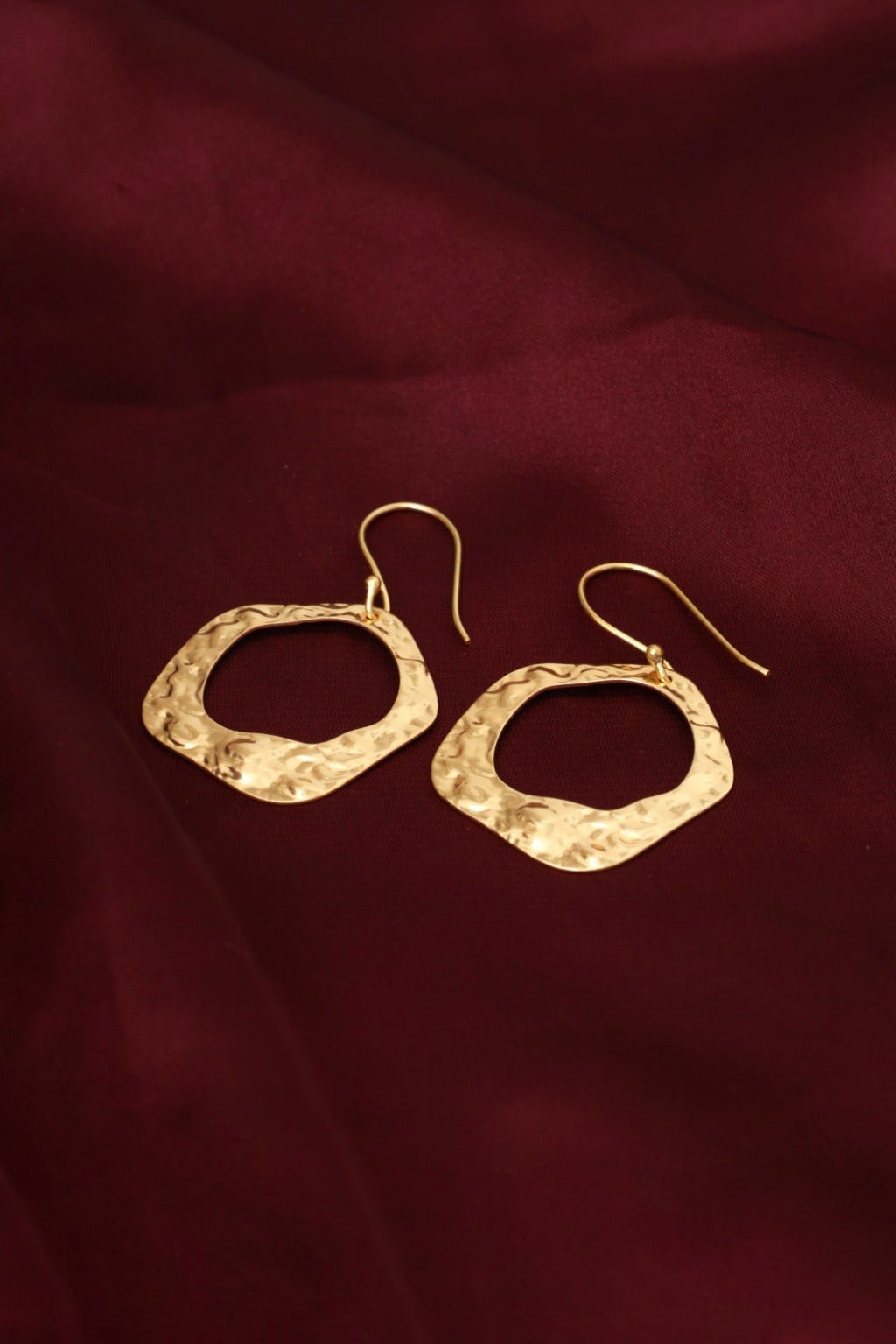 Gold Plated Hammered Drop Statement Earrings - Zehnaz.ae