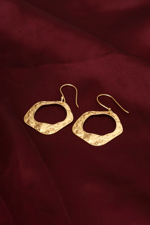 Gold Plated Hammered Drop Statement Earrings